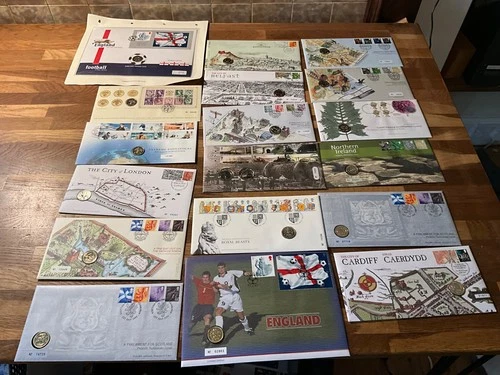 GB Cities London Belfast Edinburgh Cardiff £1 Coin PNC Cover Set + 17 £1 2x£2