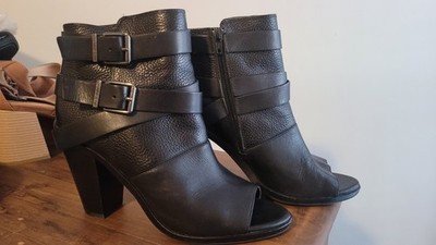 Gianni Bini Black Leather Open Toe Ankle Bootie 