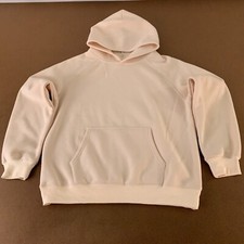 Women's Size Medium Oversized Cream Cozy Fleece Pocketed Pullover Hoodie New