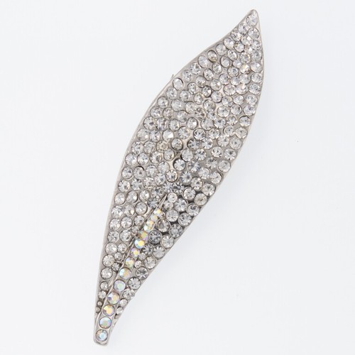 Simple Leaf Art Clear Rhinestone Brooch Pin Silver Tone Jewelry Wedding Bridal - Picture 2 of 5