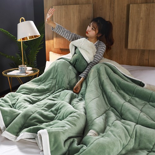 Quilted Flannel Blanket Queen King Soft Reversible Sherpa Warm Bed Cover Sheet - Picture 9 of 19