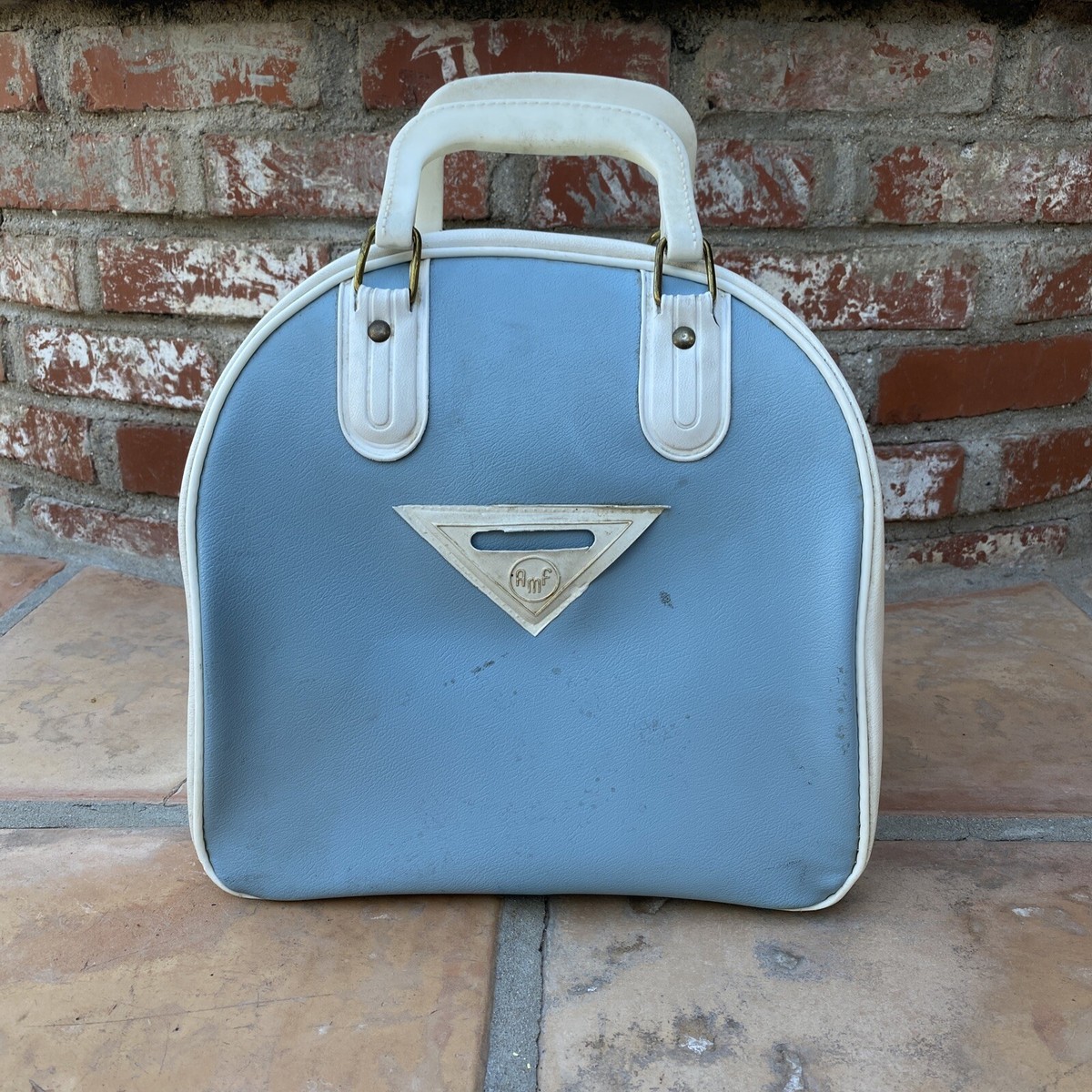 Vintage AMF 2 Tone Blue White Faux Leather Retro Bowling Ball Bag