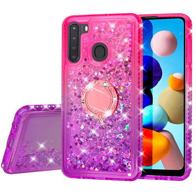 for Samsung Galaxy A21 Case Hybrid Liquid Glitter Bling Diamond