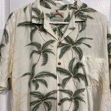 VTG PARADISE FOUND MEN SIZE LARGE L 100% RAYON PALM TREE HAWAIIAN SHIRT USA EUC