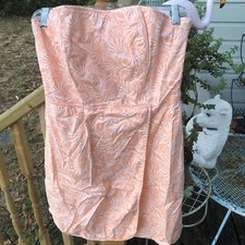 Vineyard Vines Seaside Shells Print Strapless Dress Sz 8 Mango Orange Faux Wrap