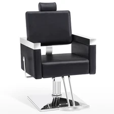 BarberPub Reclining Barber Chair, Hydraulic Styling Chairs with Headrest 3018