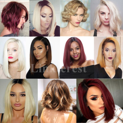 130% Density Short Bob Lace Front Wig 100% Real Human Hair 