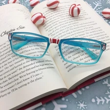Hand Painted Christmas Snowman Reading Glasses, +1.50 Readers, Snowmen, Stripes
