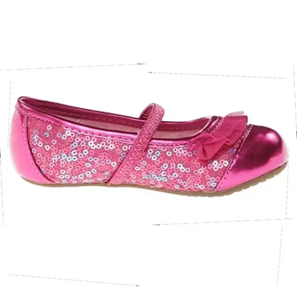 NUEVO Stride Rite Kid Quinn Magenta Azul Lentejuelas Metálicas Volantes Vestido Zapato Plano Foto 3 de 4