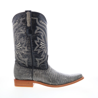 Los Altos Versace Dress Boots Teju Lizard Mens Black Wide  Western Boots 9.5