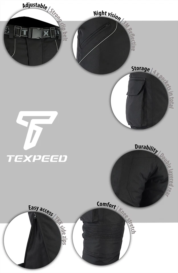 Motorbike Motorcycle Trousers Waterproof Cordura With CE Armour Protection Biker - Image 4 of 4