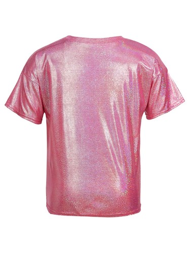 Girls Top Sparkly Metallic Shiny Loose T-Shirts for Dance Performance Costume - Picture 30 of 82