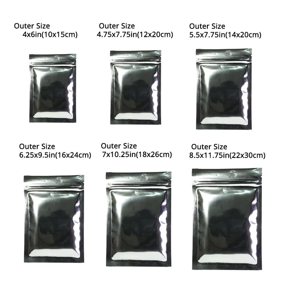 Different Sizes Flat Double-Sided Shiny Gold Silver Foil Mylar Zip Seal Bags M - Image 3 of 4