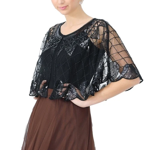 Womens Shrug Shawl Wedding Dresses Cape Cover Ups Sequins Beaded Shawls Party - Bild 13 von 30