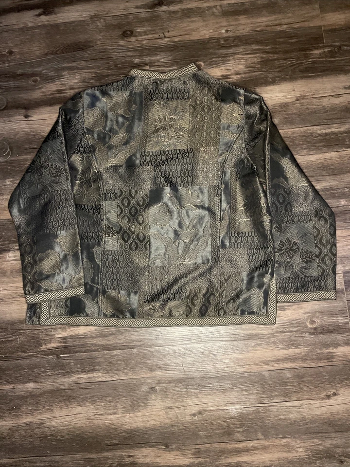 Chaqueta de tapiz Art to Wear XL marrón dorado retazos florales Tudor Court de Haband Foto 2 de 4
