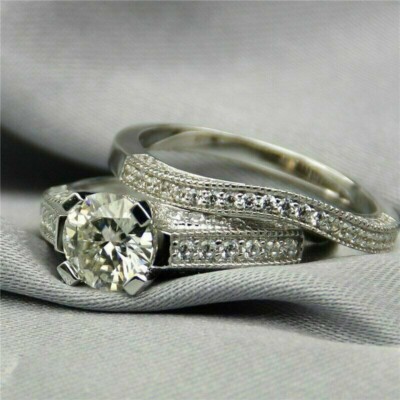 2CT Round Cut Diamond Simulated Bridal Engagement Ring 14K White Gold Plated