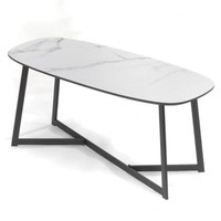 Design Couchtisch Turin 90Cm Weisse Marmor-Optik Schwarzes Metallgestell