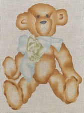 Hand Painted Needlepoint Canvas Teddy Bear w Ribbon 2146 Designed by M 11"x9"