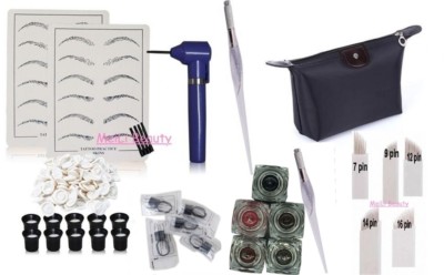 Tattoo Permanent Makeup Pen 25pcs Microblading Needle Ink Cup Practice Skin Kit