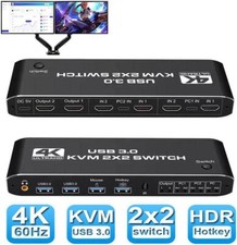 4K 60Hz 2 in 2 out USB 3.0 HDMI KVM Switch 2x2 Dual Monitor Extended Display