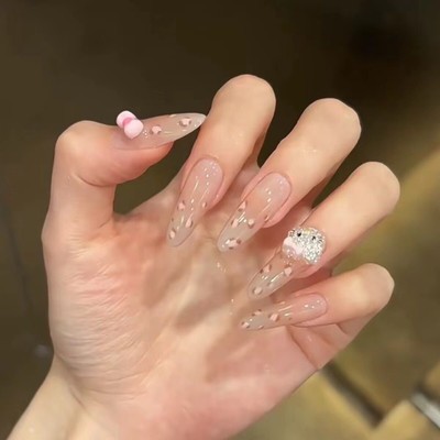 Handmade Cute Kitty French False Nail Long Almond Press on Nail for Nail Art
