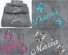 Personalised Embroidered Butterflys design Grey Towel set sizes & combinations