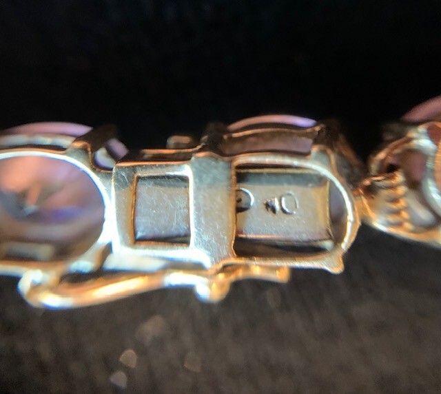 Gold Tennis bracelet w 20 pink stones 7.25" unmarked (11.9 grams) eBay