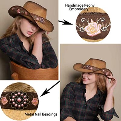 Cowboy Hats for Women Cowgirl Hats Classic Straw Western  display picture 2