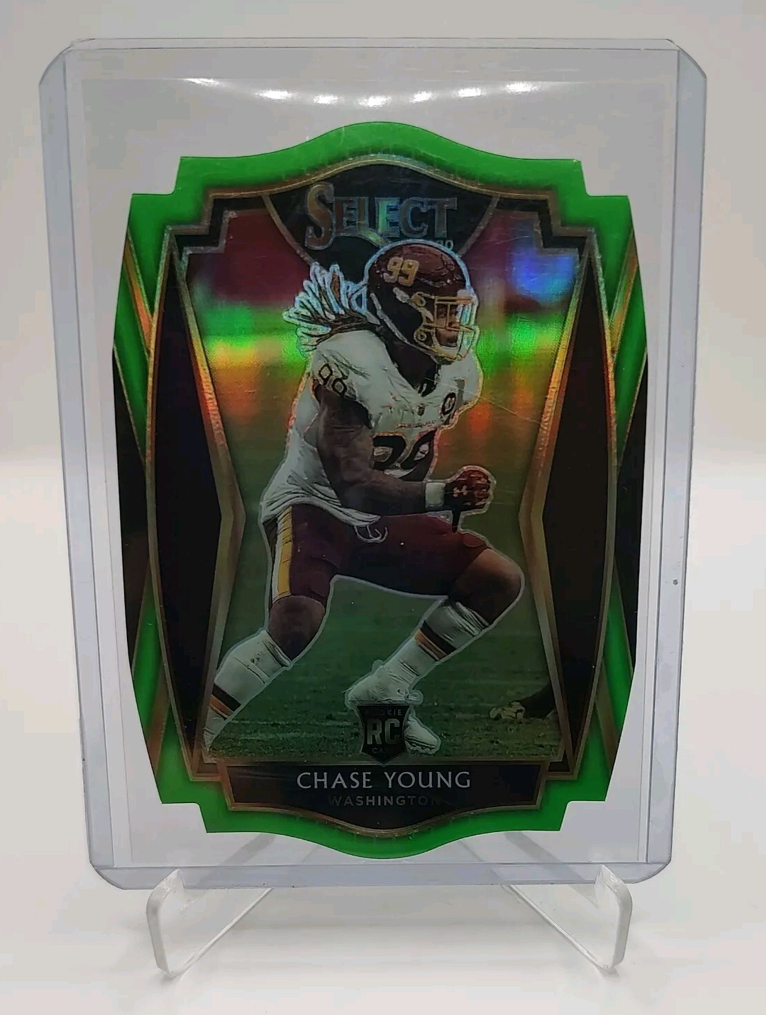 2020 Panini Select Premier Level Neon Green Die Cut Chase Young Rookie Card