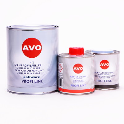 AVO 2K Dickschichtfüller Füller 4:1 schwarz mit Härter 1,5 Liter Set  A020310S