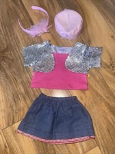 Build A Bear Workshop Pink Top With Sequins  jeans Skirt and pink hat