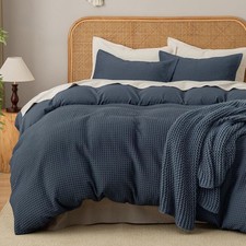 Waffle Weave Duvet Cover Set King Size,Soft Breathable 3pcs Comforter Cover Set