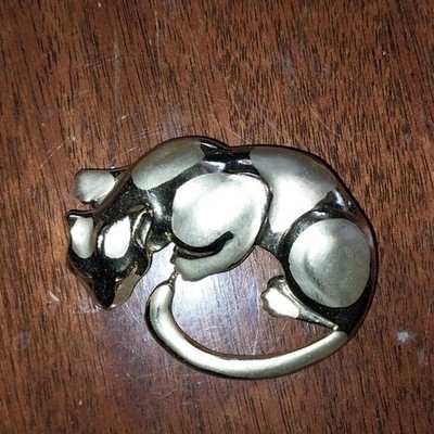 Gold Black Cat Brooch Pin Animal Theme Metal