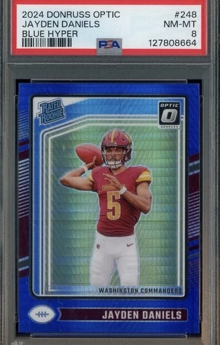 #2 2024 Donruss Optic Blue Hyper #248 Jayden Daniels RC Rated Rookie PSA 8