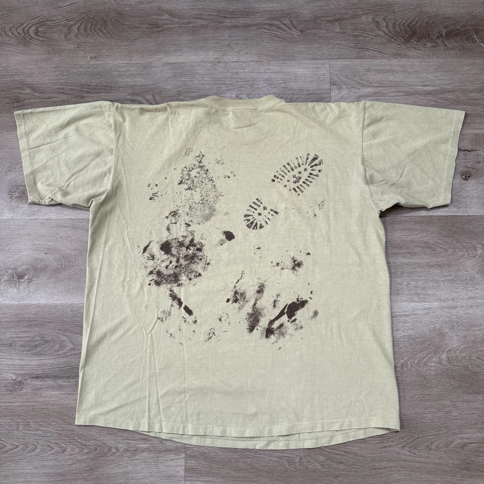 Vintage 90s Timberland T Shirt Tan Brown Men XL AOP 1999 Earth Day Single Stitch - Image 3 of 4