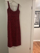Prada Fall/Winter 1996 Vintage Silk Geometric Print Dress, Red/Burgundy-Size 42