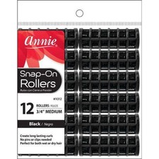 Annie Snap-On Rollers Size M 12Ct Black 1012