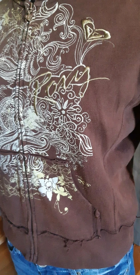 Vintage ROXY Hooded Zip Sweatshirt Medium Surf Hoodie Sherpa Graffiti Skate Punk - Image 3 of 4