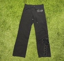 BCBG MAX AZRIA Black Jogger Sweatpants Rhinestone Bow Lace Detail Size Small