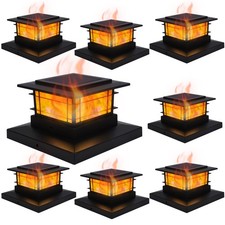 Paquete de 8 luces solares con tapa de poste exterior con luz de llama parpadeante, poste de cerca...