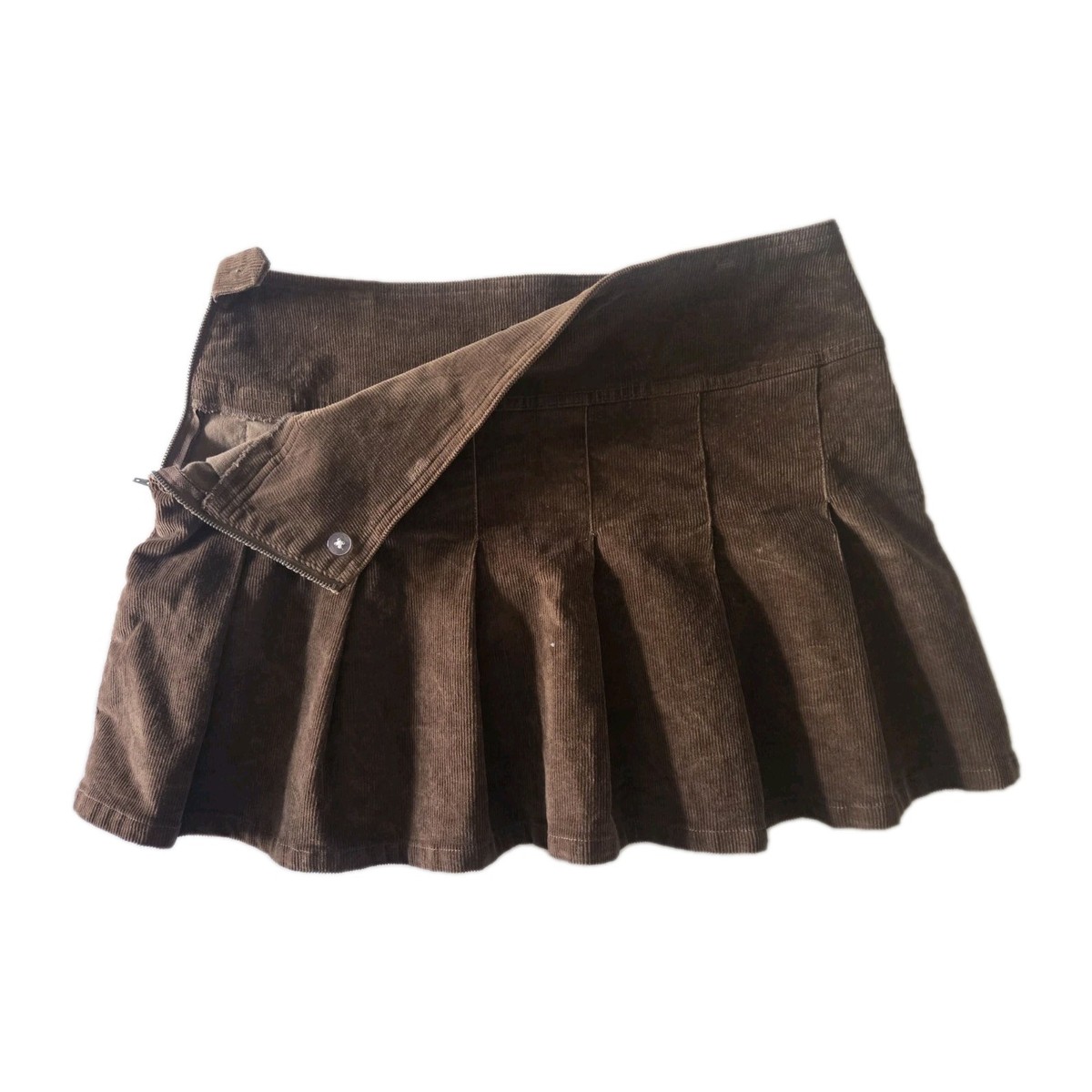 Empyre Brown Corduroy Pleated Mini Skirt Y2K Grunge Dark Academia