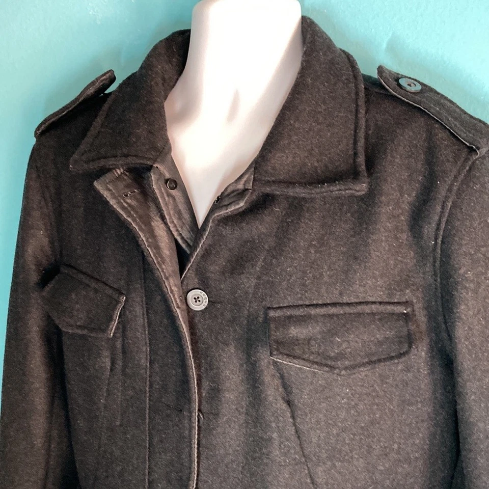 Rogue State Mens Size L Dark Wool Button Up Jacket 44" Chest Excellent Condition - Image 2 of 4