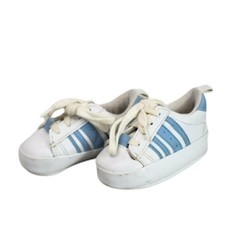Baby Boys Girls White Blue Striped Sneakers Crib Shoes Size Infant Toddler