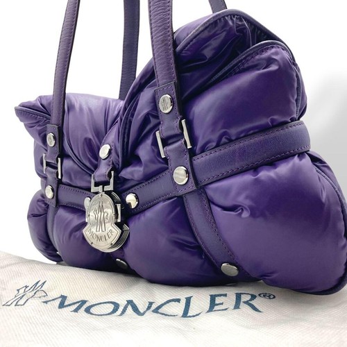MONCLER Down Puffer Shoulder Bag Purple Nylon Handbag Tote Women's Authentic