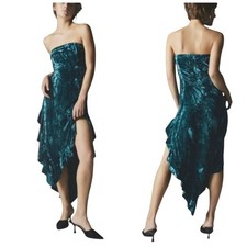 Urban Outfitters Silence + Noise Luna Velvet Strapless Midi Dress Teal S