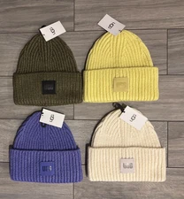 UGG CHUNKY UNISEX RIBBED CUFFED KNIT BEANIE, PURPLE,IVORY,OLIVE,YELLOW, NWT, OS