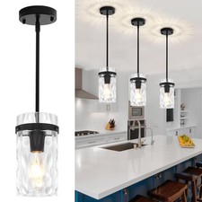3 Pack Black Pendant Lights Kitchen Island Modern Hammered Glass Kitchen Pendant