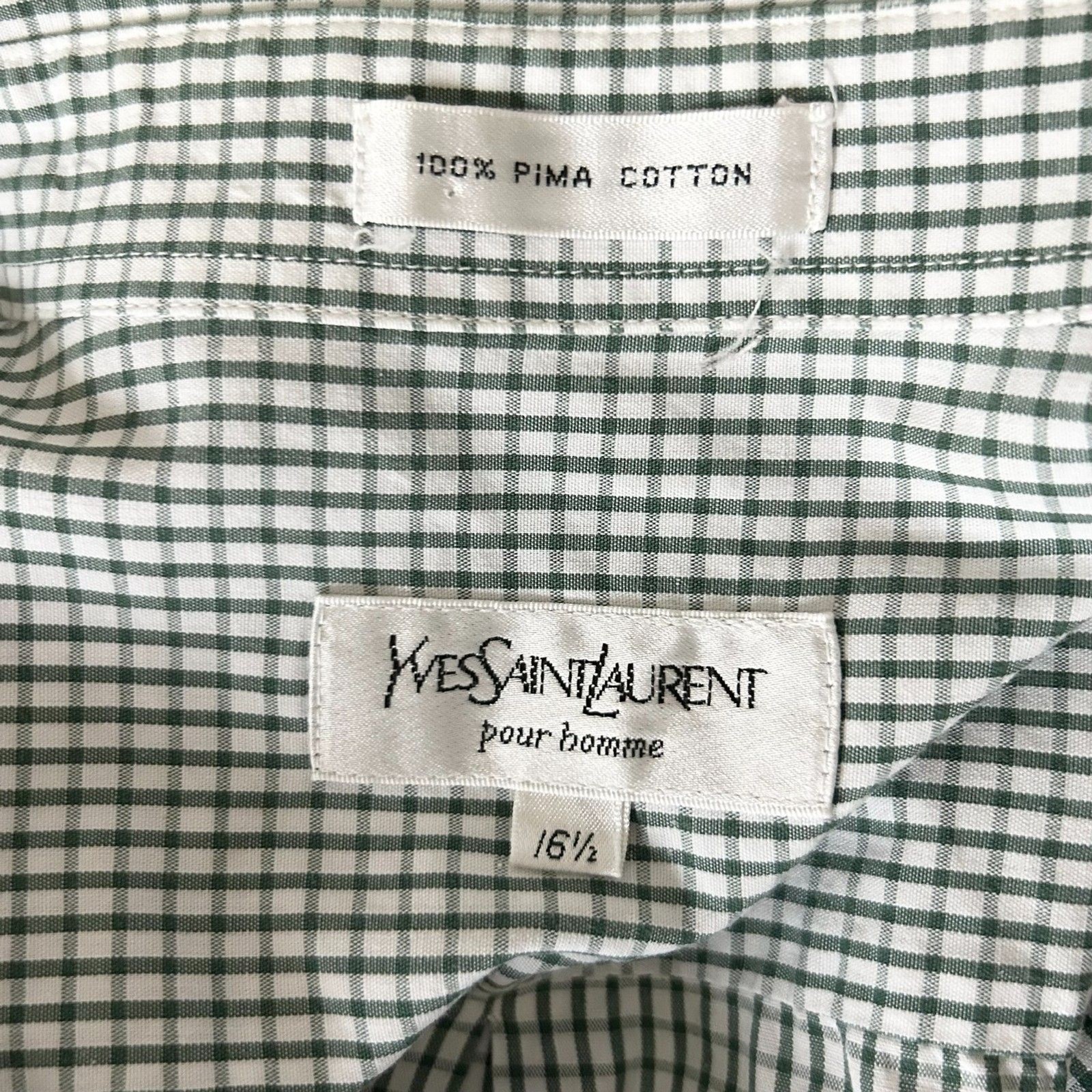 Camicia uomo Yves Saint Laurent Pima cotone verde quadri bottoni taglia large