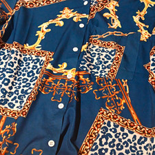 Women Leopard Animal Print Collared Button-Up Shirt Chest Pocket Blue M