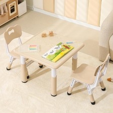 Kids Table and 2 Chairs Set, Height Adjustable Toddler Table and Chairs